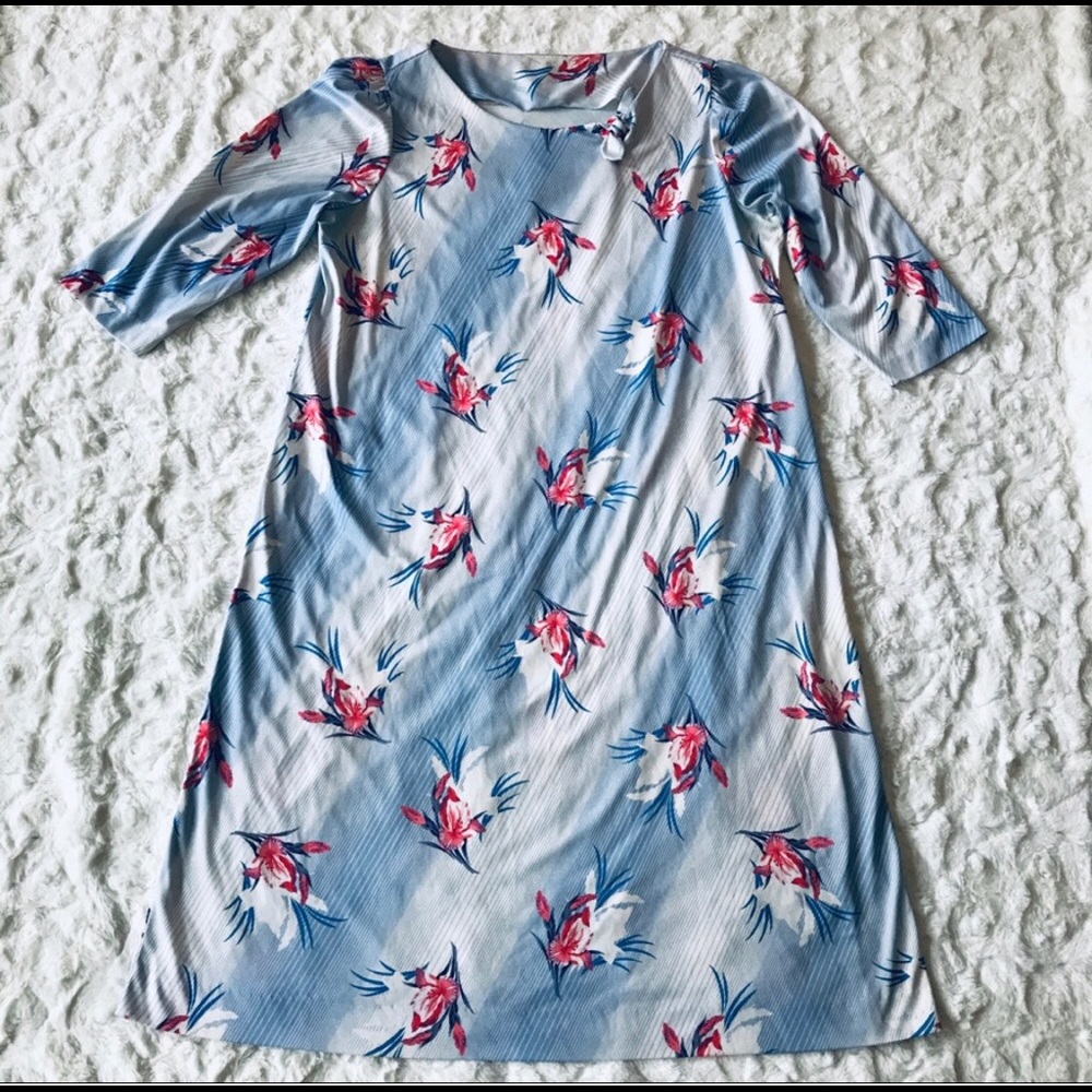 Vintage 70s Polyester Floral Shift Dress